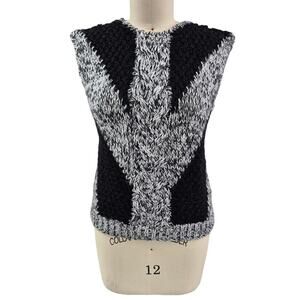 80s 90s Cherry Stix Ltd 100% Acrylic Sweater Vest Black/Heathered White Sz L